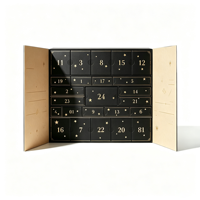 Boîte de calendrier de l'avent de Noël personnalisée noire de 12 jours, emballage cadeau en papier rigide de luxe avec laminage brillant