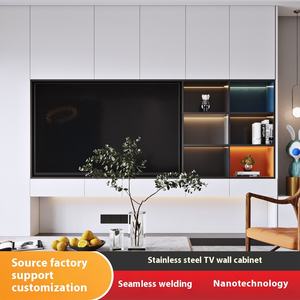 Meuble <span class=keywords><strong>TV</strong></span> moderne de luxe 75 pouces <span class=keywords><strong>niche</strong></span> murale en acier inoxydable <span class=keywords><strong>avec</strong></span> LED pour la vente en gros de meubles de maison fabricants pour le salon - Product Image 3