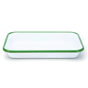 28cm cozinha restaurante branco verde borda logotipo personalizado impresso decorativo retangular esmaltado comida servindo pão assando placa bandeja