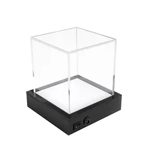 Vetrina in acrilico illuminata a Led con Base nera da collezione custodia per Souvenir quadrata in Perspex trasparente