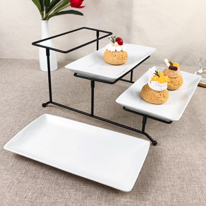 Tùy chỉnh chất lượng cao nhà máy bán buôn tấm gốm bánh ba lớp sắt giá tấm cổ điển hình chữ nhật trắng tấm gốm - Product Image 5
