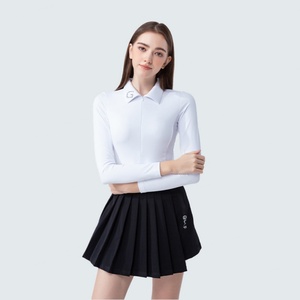Haut de golf ajusté à col rabattu pour femme, jupe plissée à manches longues, imprimé sportif polyvalent pour le printemps et l'automne - Product Image 5