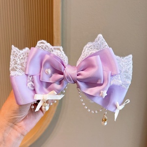 Diadema de Encaje con Lazo para Niñas, con Borlas de Perlas y Pasador de Tela de Red, Accesorio para el Cabello para Uso Diario y en el Hogar - Product Image 3