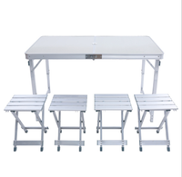 Table de camping pliable en aluminium pour l'extérieur, cadre portable, pliable, meubles de jardin, pique-nique avec 4 chaises