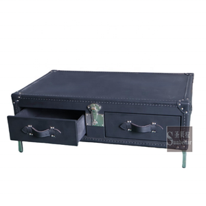 Malle à vapeur en cuir noir <span class=keywords><strong>table</strong></span> basse et <span class=keywords><strong>coffre</strong></span> de bar à vin avec dessus coulissant et tables centrales de canapé de salon - Product Image 2