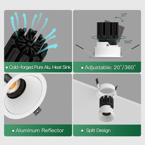 XRZLux современный 15 Вт COB светодиодный светильник алюминиевый антибликовым покрытием Встраиваемый светодиодный потолочный прожектор 62 мм с регулируемыми функциями - Product Image 4