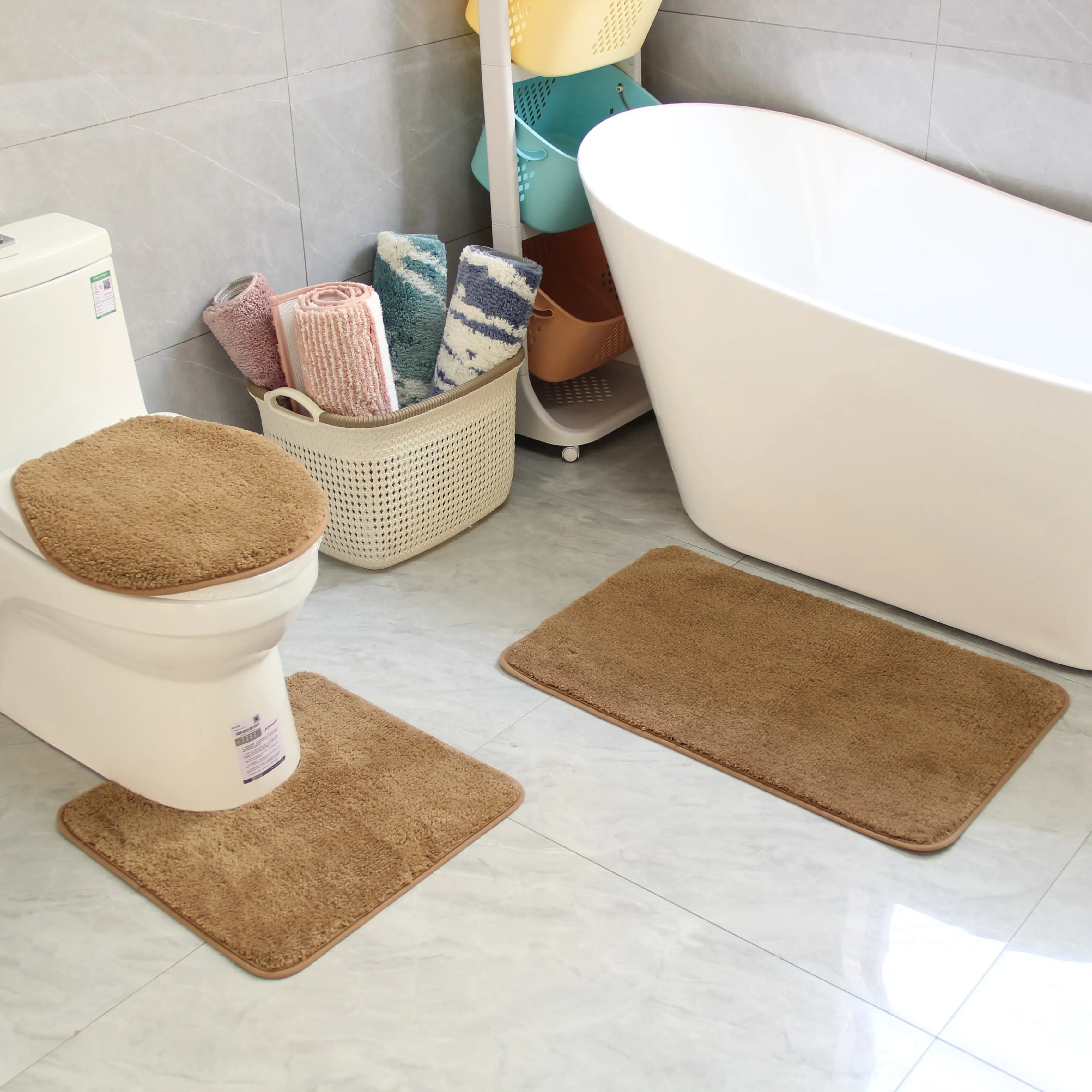 Bath Rug Set 3 Piece Bathroom Contour Rug Toilet Mat Sets Non Slip Microfiber Bath Shower Mat U-Shaped Toilet Rug Combo Set