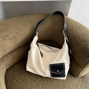 Bolso de lona minimalista para mujer, color blanco, gran capacidad, cierre de cremallera, bandolera, uso diario informal - Product Image 3