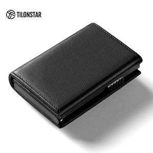 Portefeuille pour cartes de crédit TVC302p Classic Exquisite en aluminium <span class=keywords><strong>noir</strong></span>, étui à cartes escamotable, <span class=keywords><strong>porte</strong></span>-cartes en <span class=keywords><strong>cuir</strong></span> véritable pour hommes - Product Image 2