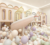 Aire de jeux intérieure commerciale Lavender Pastel Town avec toboggan pour enfants, idéale pour centre commercial et centre de loisirs parent-enfant