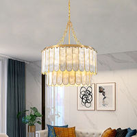 Lustre moderne rond en coquillages Capiz, réglable en hauteur, avec LED dorées, pour décoration de mariage, salon, restaurant