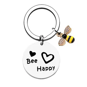 SC özel öğretmenler günü hediye anahtarlık arı anahtarlıklar su geçirmez paslanmaz çelik araba anahtarlık özel güzel arı mutlu anahtarlık