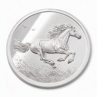 Pièce de monnaie souvenir Cheval au galop, avec logo personnalisé, vente en gros, médaille en relief Cheval en pleine course sur prairie, couleur argent, bord cannelé, objet de collection