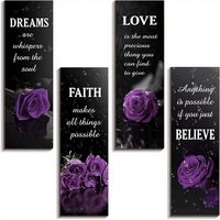 Ensemble de 4 panneaux décoratifs muraux en forme de rectangle avec texte inspirant, motif Rose Violette style Ferme, 16x6 pouces, pour décoration intérieure et cadeaux
