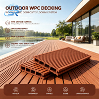 Planche de terrasse creuse en WPC 146x25mm, composite bois-plastique, revêtement de sol extérieur, surface à double rainure pour jardin, patio, terrasse