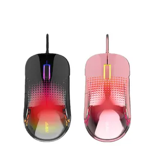 Mouse da gioco per computer da gioco aj"vendita calda RGB trasparente nuovo retroilluminato rosa leggero AJ358 Desktop ottico per Laptop cablato 3D
