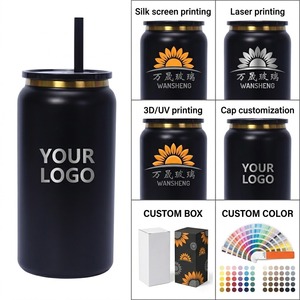 Gobelet isotherme en acier inoxydable 304 à <span class=keywords><strong>double</strong></span> paroi de 16 oz avec accent doré, motif dessin animé, pour canettes de soda, avec paille, idéal pour les fêtes - Vente en gros - Product Image 3