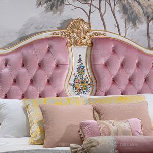 Cama Doble de Madera Maciza Estilo Francés JEELIAN, Romántica con Incrustaciones de Chapa, Moderna Cama Rosa Estilo Princesa con Marco de Estilo Suave - Product Image 5