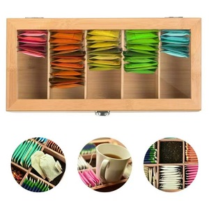 กล่องเก็บถุงชาไม้พร้อมฝาปิด ช่องเก็บของหลายช่อง สำหรับถุงกาแฟและชา ปรับแต่งขนาดและความหนาได้ - Product Image 2
