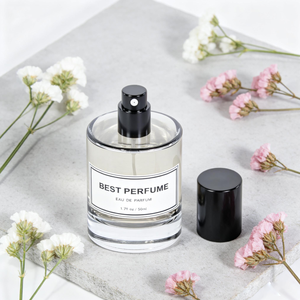 Flacon de parfum élégant transparent à fond épais et rond, personnalisé avec impression sérigraphiée, pour spray retardateur, 50 ml 100 ml, en verre cristal vide - Product Image 2
