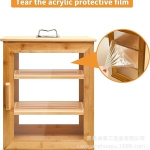<b>Bamboo</b> Bread Box Double Layer Acrylic Transparent Handle Storage <b>Container</b> For Kitchen Bread Display - Product Image 5
