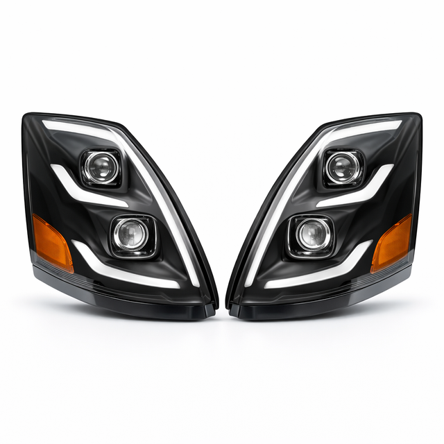 Upgraded Dual Projector LED Headlights with Dynamic Turn Signal for Volvo VNL VN 2003-2017 Replacement Assembly