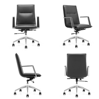 Chaise de direction à dossier haut BJ 8292, revêtement en cuir véritable/PVC/microfibre en option, base en aluminium à 5 branches, accoudoirs intégrés