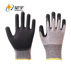 Xingyu chống cắt bằng chứng găng tay Hot Bán grey Đen HPPE EN388 ANSI chống cắt cấp 5 kháng an toàn làm việc găng tay người đàn ông