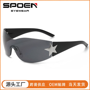 Gafas de sol Fashion Shield con lentes degradados UV400 para mujer, diseño de estrella sin montura, protección solar para adultos - Product Image 5