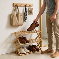 Étagère à chaussures moderne pliable en bambou à 3 niveaux, sans assemblage, rangement de chaussures pliable, organisateur autoportant pour salon