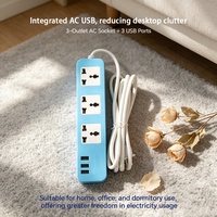 Desain Ringkas Soket Listrik Universal dengan Casing Biru dan Port USB, Papan Ekstensi untuk Sudut Rumah yang Kecil