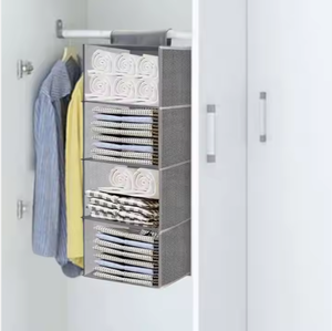 Storage Hanging Closet <b>Shelves</b> Fabric Closet Hanging Organizer 4 <b>Shelf</b> Closet Hanging Organizer with <b>Hooks</b> - Product Image 5