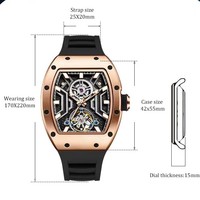 Luxuriöse Skelett-Automatikuhr mit Tonneau-Gehäuse, Tourbillon-Uhrwerk und Silikonarmband