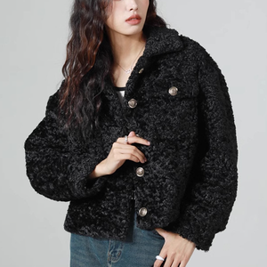 Manteau d'hiver pour <span class=keywords><strong>femme</strong></span>, style mignon et décontracté, en polyester, avec boutons et col à revers, chaud - Product Image 1