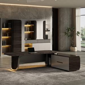 Bureau de direction en L avec éclairage, résistant aux taches et à la saleté, design moderne et minimaliste, usage commercial, finition cuite - Product Image 4
