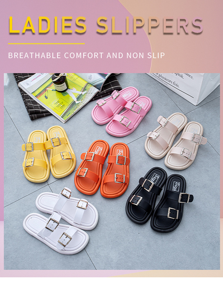 Women Flat Slippers Buckle Non-slip Home Soft Shoes Outdoor Slippers Wholesale