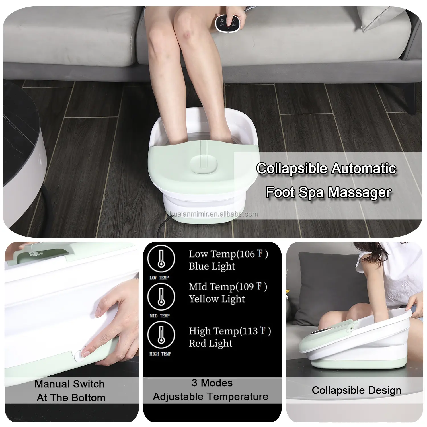 Precio directo de fábrica OEM Baño de pies plegable Spa Masajeador Máquina de baño de spa con rodillo de masaje grande y masaje de oxígeno