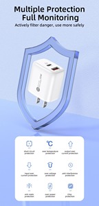 Adaptateur mural PD 20W ultra-rapide, chargeur de voyage USB A+C de qualité supérieure avec prises EU/US/UK, compatible avec iPhone, États-Unis - Product Image 6