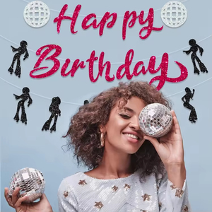 Hstyle Disco Tema Fiesta de cumpleaños Decoración 70s Tema Disco <span class=keywords><strong>Fever</strong></span> Dancer Party Supplies Dancing Disco de baile Feliz cumpleaños Banner - Product Image 4