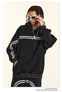 Sweat-shirt à capuche surdimensionné personnalisé avec impression DTG, style streetwear, en polyester/coton embossé, col montant unisexe pour homme - Product Image 1