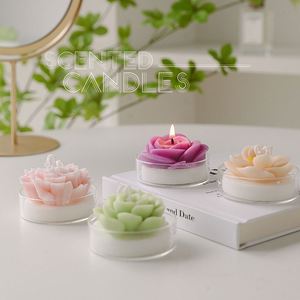 Velas Aromáticas de Suculentas Simuladas Hechas a Mano, Regalos de Cumpleaños al por Mayor, Vaso de Vidrio con Forma de Rosa, Decoración Creativa - Product Image 1