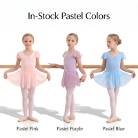 Leotard Balet Anak Perempuan Lengan Flutter dengan Rok Tutu Chiffon Transparan, Stok Tersedia, Grosir, Bahan Katun Spandex, Pakaian Latihan Tari