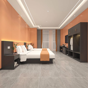 Modernes Melamin-Hotelbett-Set für Gästezimmer, Apartments, <span class=keywords><strong>B</strong></span>&<span class=keywords><strong>B</strong></span> & <span class=keywords><strong>Motel</strong></span>-Möbel - Product Image 1
