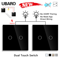 Interrupteur mural tactile 2 gangs 2 voies sans Wi-Fi, sans fil de neutre, câblage direct, mise à niveau idéale pour interrupteur de lampe traditionnel 2 voies