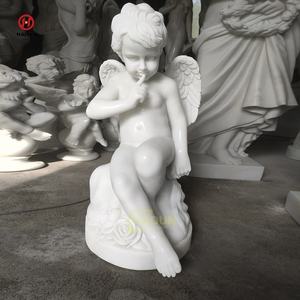 Jardín al aire libre Tallado a mano Piedra natural Tamaño real Querubín Escultura Mármol blanco Desnudo Niño Ángel Estatua - Product Image 5