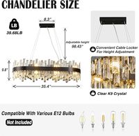 Lustre rond moderne en cristal noir K9 plafonnier suspendu de luxe pour salon salle à manger cuisine chambre à coucher