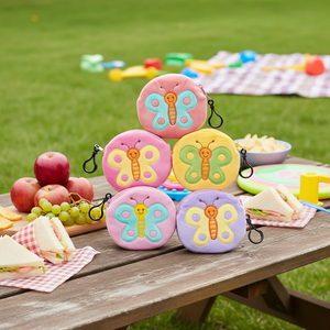 Sac à pièces de <span class=keywords><strong>bingo</strong></span> Manye en velours pelucheux, porte-monnaie de jeu avec motif papillon, forme ronde et cintre pour enfants et famille - Product Image 4
