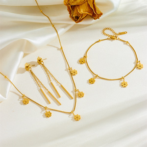 Various 18K PVD Gold Stainless Steel Daisy Flower Jewelry: Necklace Bracelet <b>Earrings</b> Bangle & Anklet Waterproof &Hypoallergenic - Product Image 3