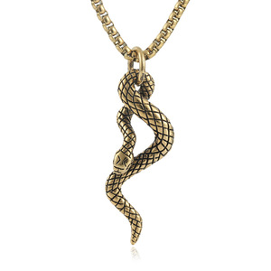 Collar con colgante de serpiente de acero inoxidable, color dorado, diseño geométrico con forma de animal, cadena de 3.0*60cm, perla cuadrada para hombres y mujeres - Product Image 1