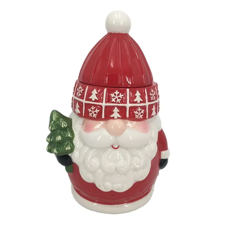 Hand Geschilderde Kerstman Cookie Jar Porselein 7 "Tall